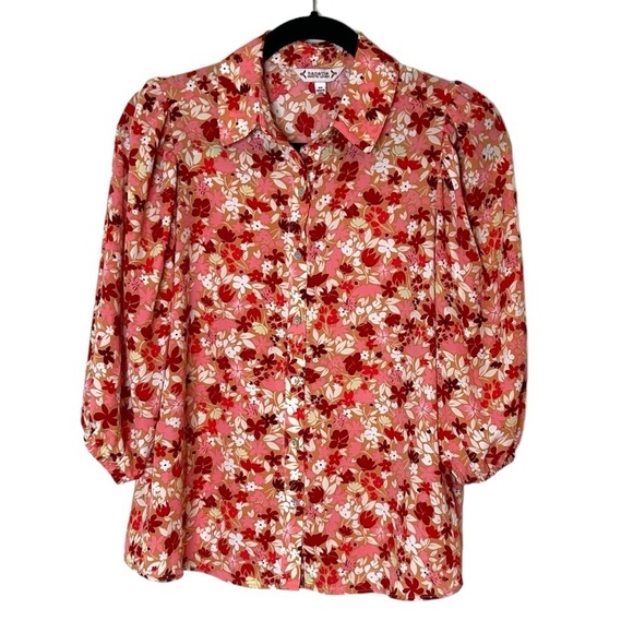 Nanette Lepore Floral Elbow Length Puff Sleeve Blouse - Picture 2 of 9